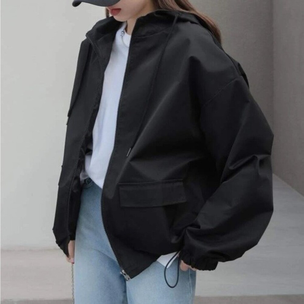 Dazy Shein Black Drop Shoulder Drawstring Hooded … - image 8